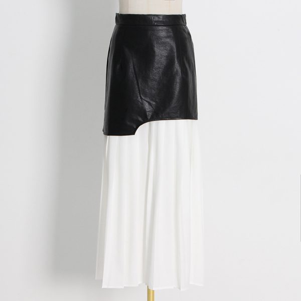 Street Style Pleated Leather Skirt