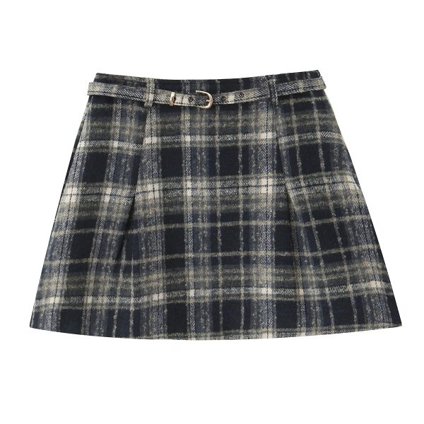 Plaid Drawstring Pleated Short Skirt - Image 2