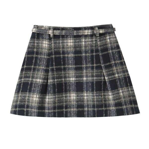 Plaid Drawstring Pleated Short Skirt - Image 3