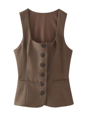 Women’s Plaid Square Collar Vest