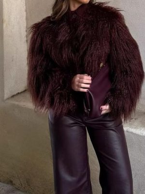 Women’s Stand Collar Faux Fur Cardigan