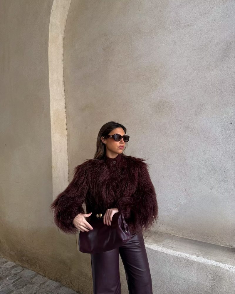 Women's Stand Collar Faux Fur Cardigan - Image 2
