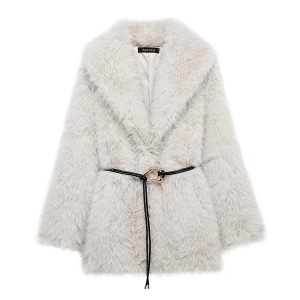 Women's Belted Mid-Length Faux Fur Coat