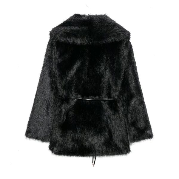 Women's Belted Mid-Length Faux Fur Coat - Image 2