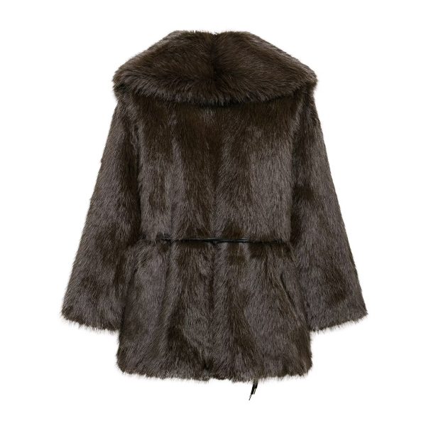 Women's Belted Mid-Length Faux Fur Coat - Image 3