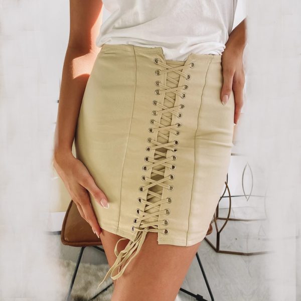 Suede Lace-Up A-Line Skirt