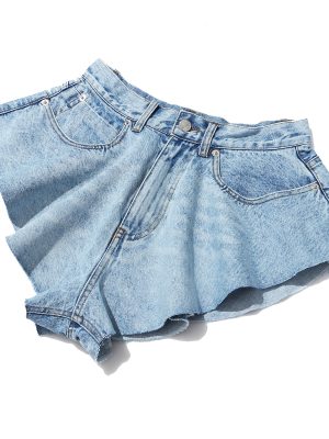 Women’s Ruffled Hem Wide Leg Denim Shorts