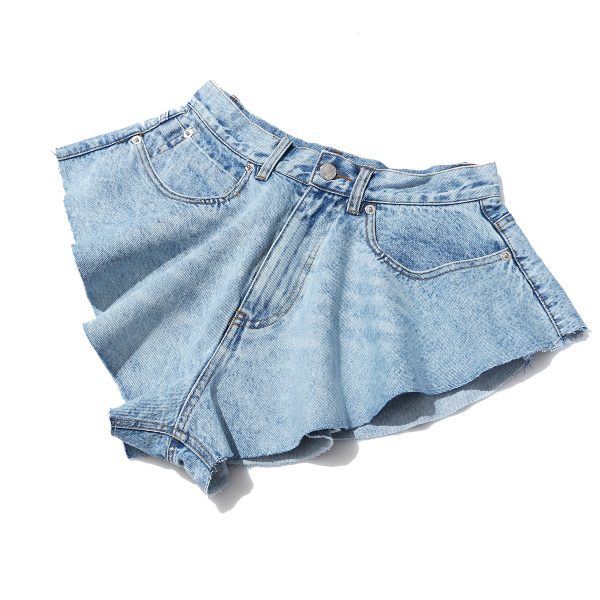 Women's Ruffled Hem Wide Leg Denim Shorts