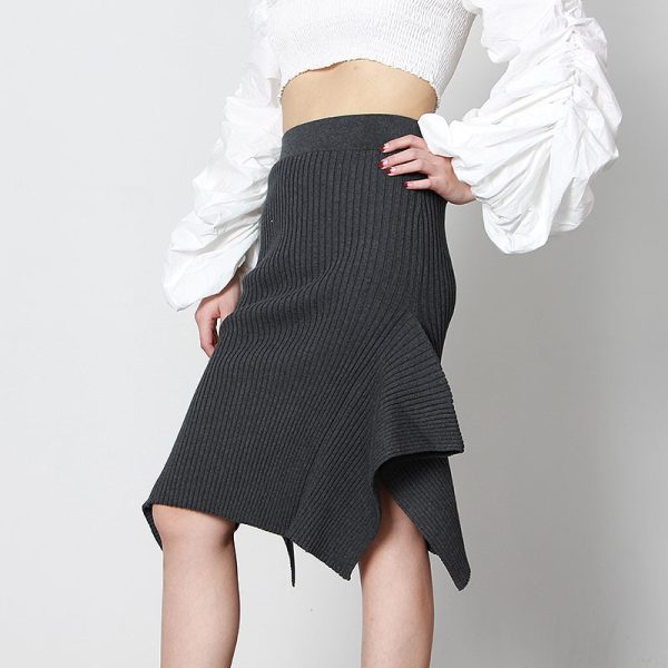 Elegant Asymmetric Knitted Skirt