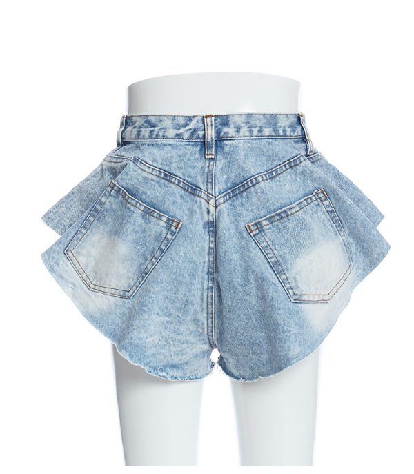 Women's Ruffled Hem Wide Leg Denim Shorts - Image 4