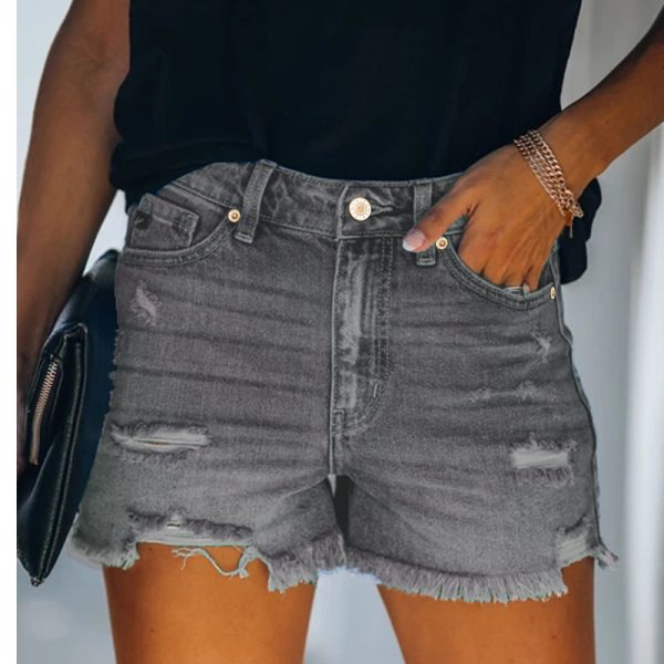 Women's Ripped High Waist Denim Shorts - Image 3