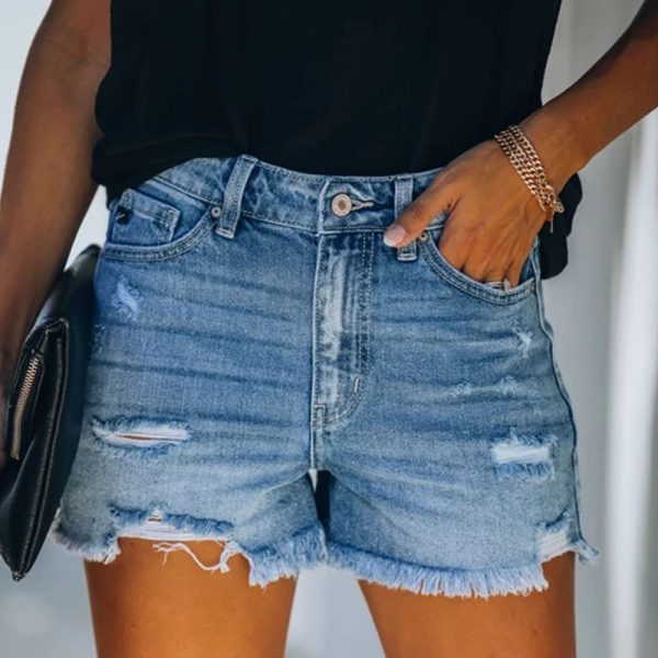 Women's Ripped High Waist Denim Shorts - Image 2