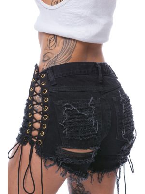 Women’s Ripped Bandage Denim Shorts