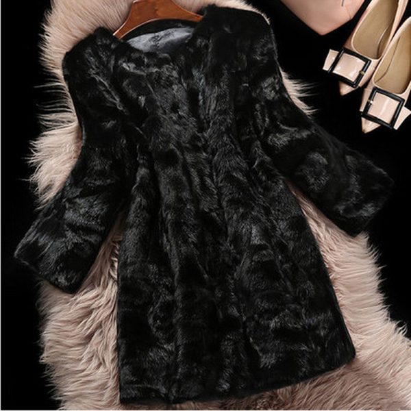 Women's Mid-Length Faux Marten Coat