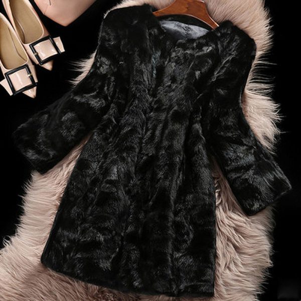 Women's Mid-Length Faux Marten Coat - Image 2