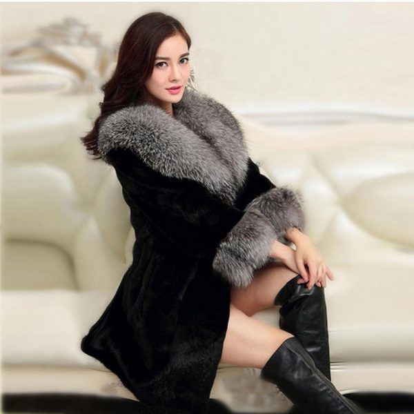 Women's Long Faux Mink Fur Coat