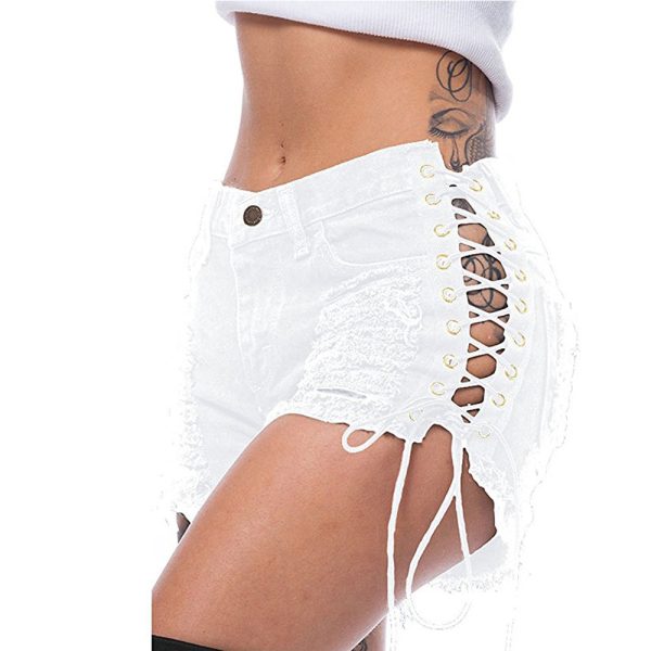 Women's Ripped Bandage Denim Shorts - Image 3