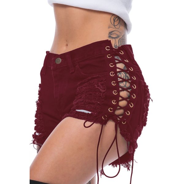 Women's Ripped Bandage Denim Shorts - Image 4