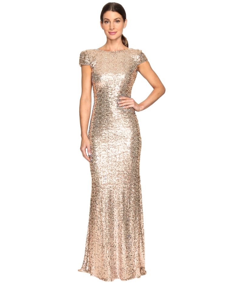 Golden Full Sequin Backless Gown
