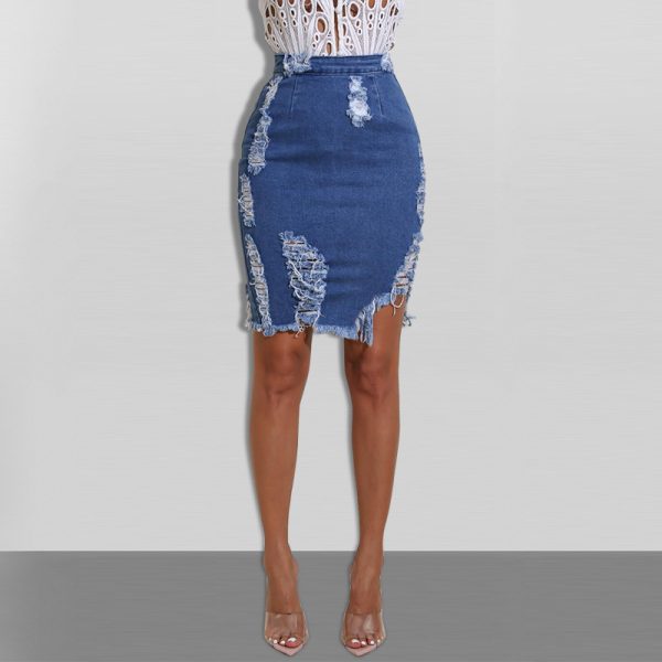 Asymmetric Ripped Denim Skirt - Image 4