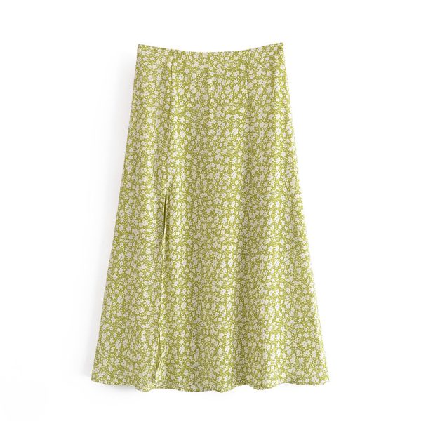 Green Printed Slit Skirt - Image 2