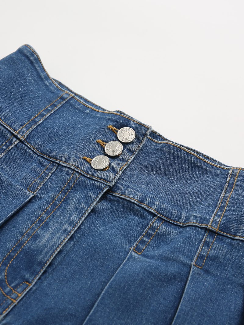 Korean High-Waist Pleated Denim Skirt - Image 2