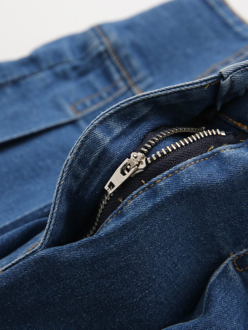 Korean High-Waist Pleated Denim Skirt - Image 3