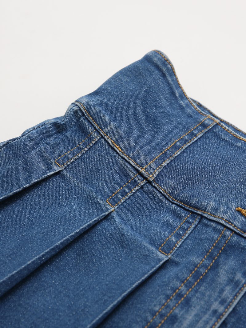 Korean High-Waist Pleated Denim Skirt - Image 4