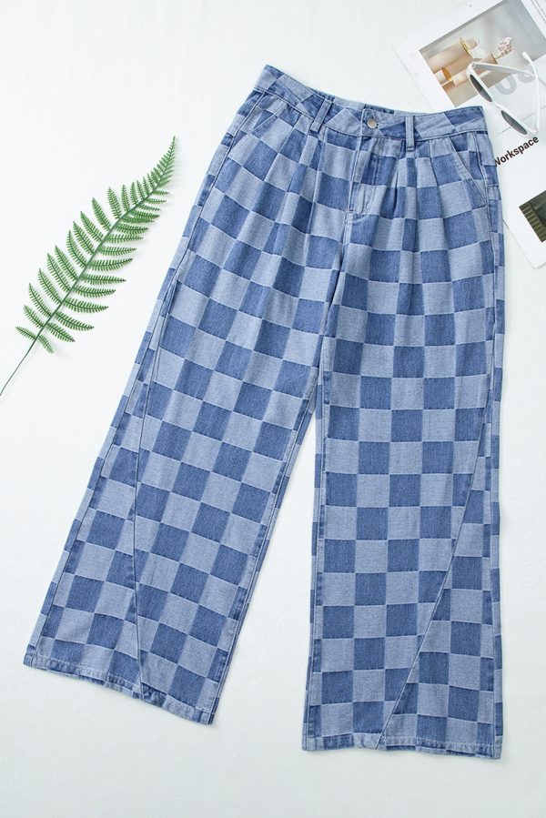 Women's Trendy Plaid Wide-Leg Jeans - Image 4