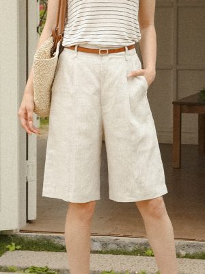 Women’s High Waist Linen Bermuda Shorts