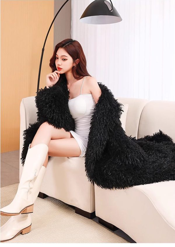 Women's Wool Fur Lace-Up Coat - Image 4