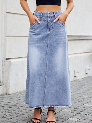 High-Waist Loose Denim Long Skirt