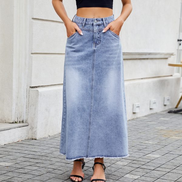 High-Waist Loose Denim Long Skirt