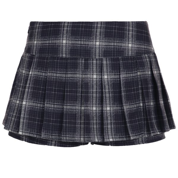 Retro Plaid Pleated Skirt with Shorts - Image 4