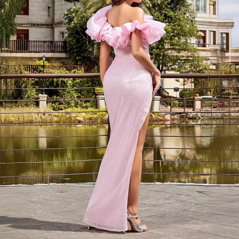 Sexy One-Shoulder Ruffle Sequin Dress - Image 2
