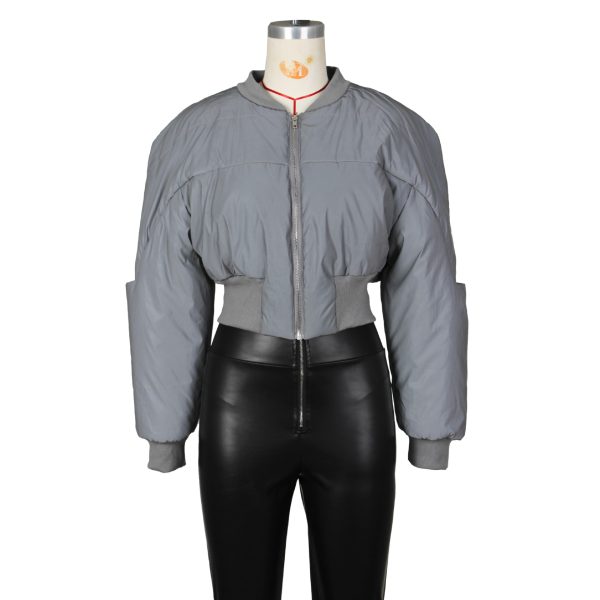 Reflective Zipper Waist Cotton Coat - Image 4