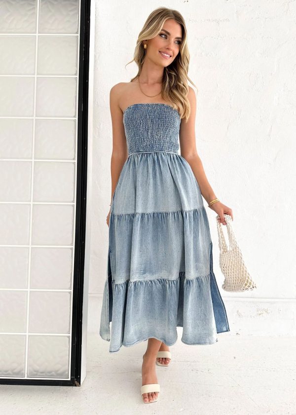 Elegant Slit Hem Denim Dress - Image 4