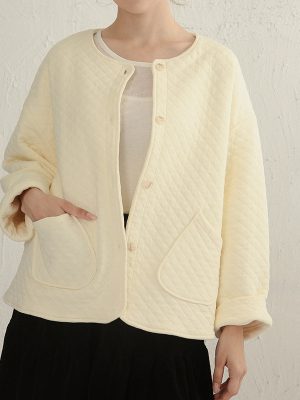 Round Neck Quilted Cotton Cardigan