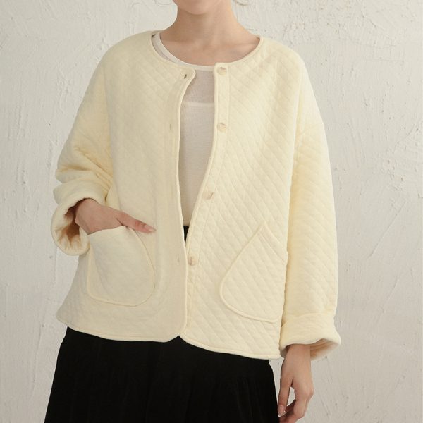 Round Neck Quilted Cotton Cardigan