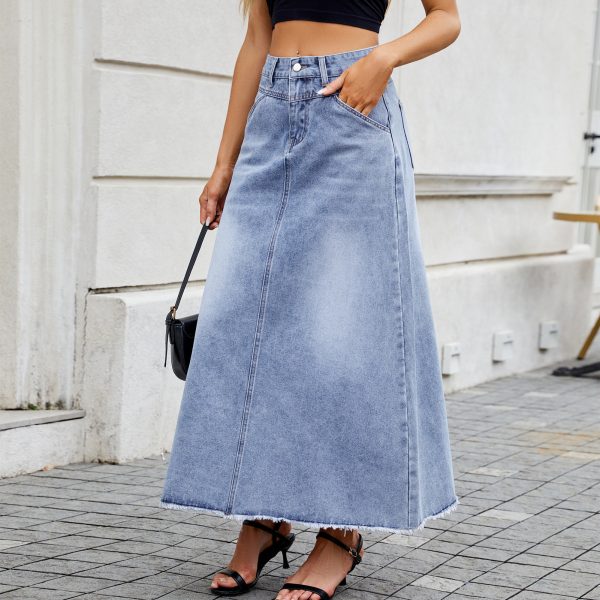 High-Waist Loose Denim Long Skirt - Image 2