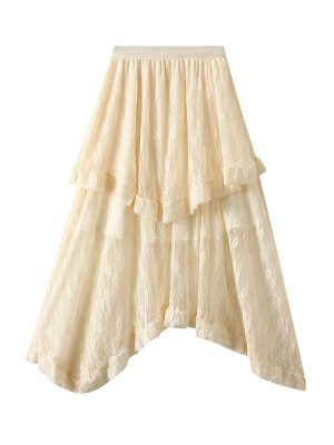 High Waist Lace Asymmetric Skirt