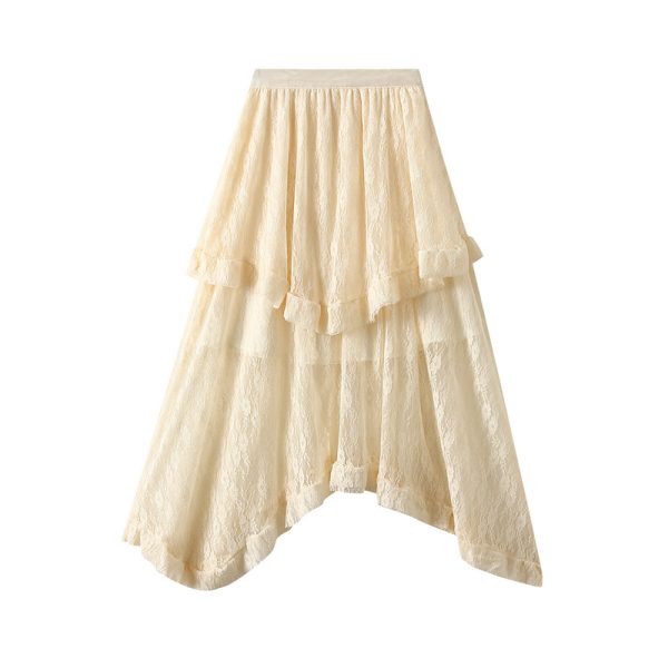 High Waist Lace Asymmetric Skirt