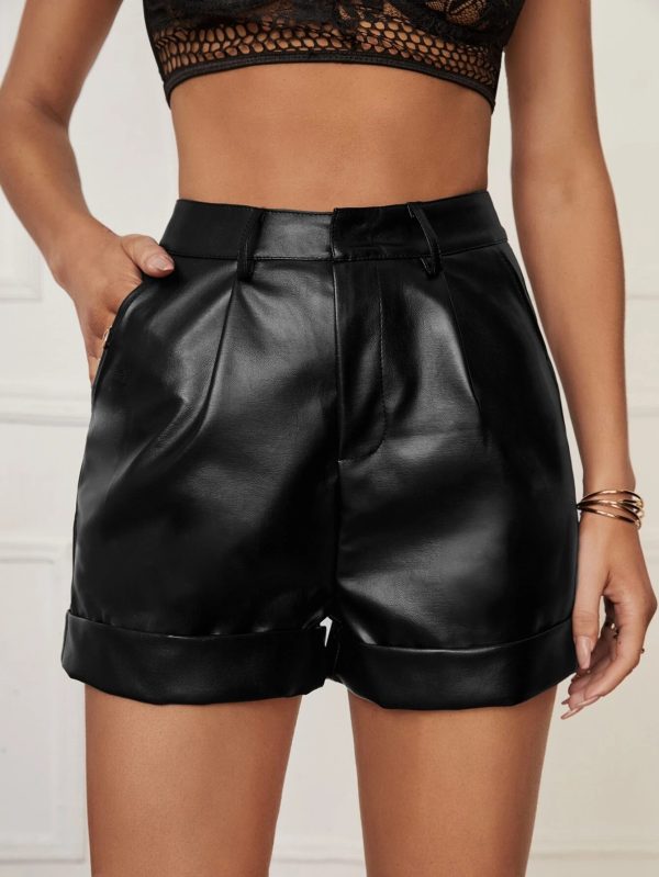 High-Waist Pleated Leather Shorts - Image 3