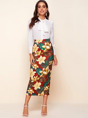 High-Waist Slit Sheath Skirt