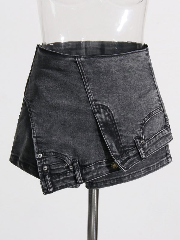 Women's Asymmetric High Waist Denim Shorts - Image 3