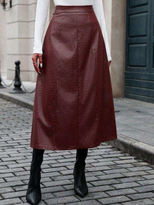 Autumn Winter A-Line Faux Leather Skirt - Image 2