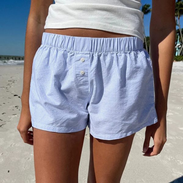 Women's Blue Striped Beach Shorts - Image 3