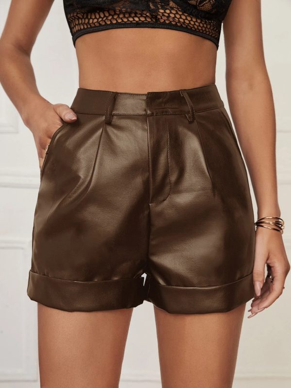 High-Waist Pleated Leather Shorts