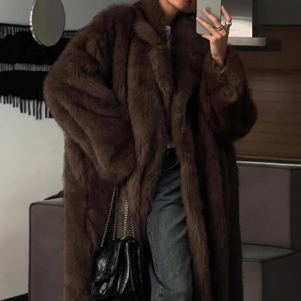 Women's Long Faux Fox Fur Coat