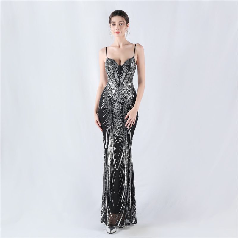 Corset Sequin Floral Evening Gown - Image 3